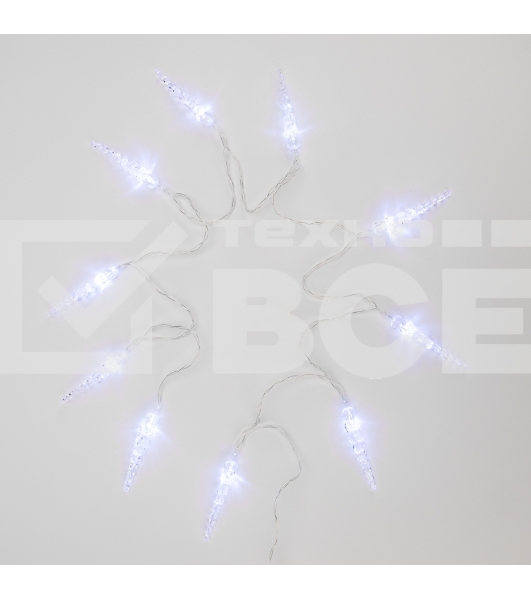Гирлянда светодиодная «Сосульки» 1.5 м, 10 LED, прозрачный ПВХ, цвет свечения белый, 2 х АА (батарейки не в комплекте) NEON-NIGHT
