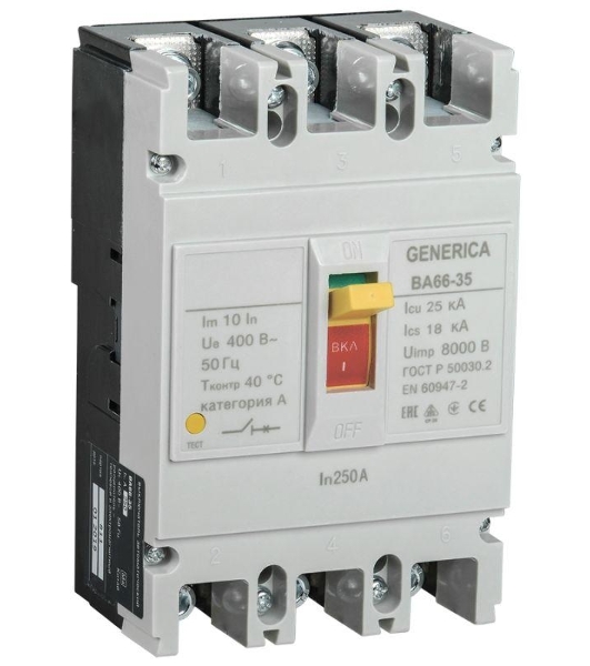 Выключатель автоматический 3п 250А 25кА ВА66-35 GENERICA IEK SAV30-3-0250-G