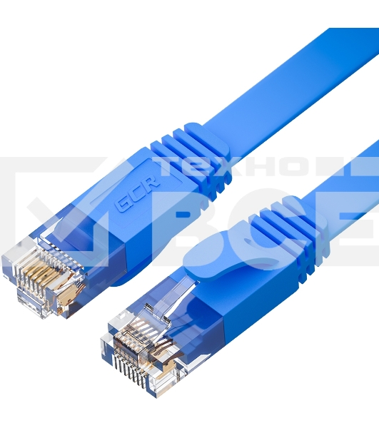 Патч-корд GCR PROF плоский прямой 7.5m, UTP медь кат.6, синий, 30 AWG, ethernet high speed 10 Гбит/с, RJ45, T568B, GCR-52877