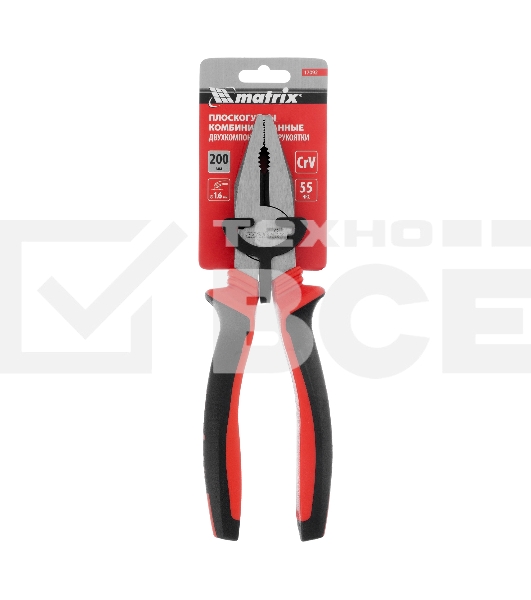 Плоскогубцы комбинированные Matrix 200 мм, хром-ванадий, двухкомпонентные рукоятки