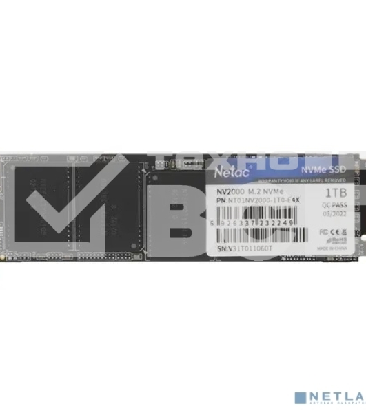 Накопитель SSD Netac NV2000, 1Tb, PCIe 3.0 x4, M.2 2280, NVMe, R/W 2500/2100