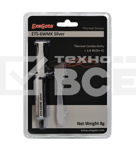 Термопаста ExeGate ETS-6WMK Silver, шприц с лопаткой, 8г