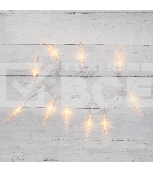 Гирлянда светодиодная «Сосульки» 1.5 м, 10 LED, прозрачный ПВХ, цвет свечения теплый белый, 2 х АА (батарейки не в комплекте) NEON-NIGHT