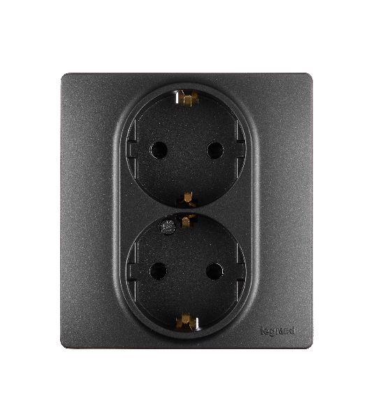 Розетка 2X2К+З, авт.зажимы, защ.шт, антрацит ETIKA