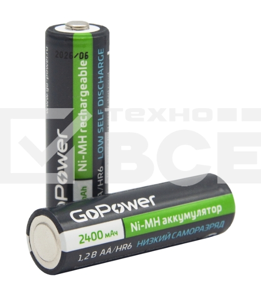 Аккумулятор предзаряженный RTU GoPower HR6 AA BL2 NI-MH 2400mAh блистер (2 шт.)