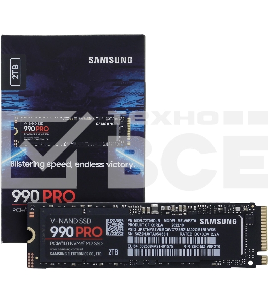 Накопитель SSD Samsung 990 PRO, 2TB, PCIe 4.0 x4, M.2 2280, NVMe, R/W 7450/6900
