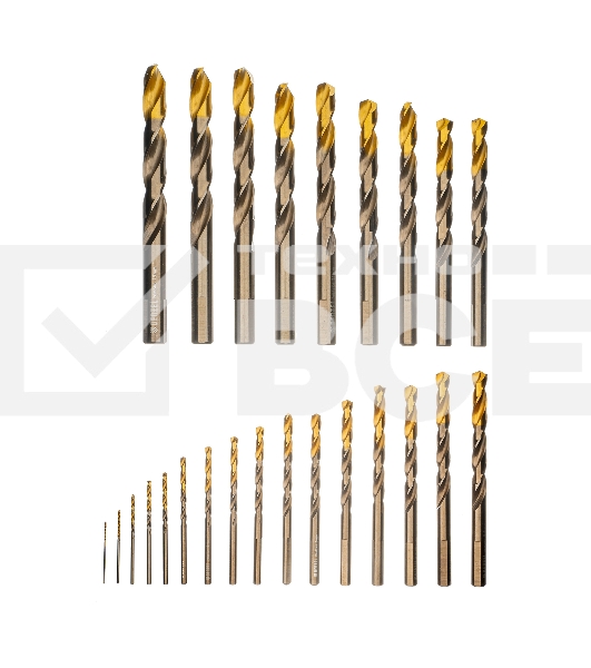 Набор сверл по металлу Denzel 1-13 мм, Р6М5К8-TiN, Golden Tip, 25 шт 723010