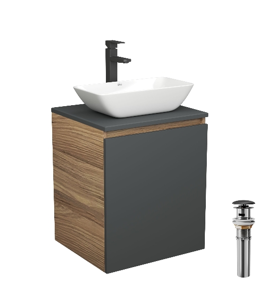 Тумба Bau Dream Blackwood 50 графит, раковина BAU Spectrum mini 47х24 смеситель для раковины высокий Hotel Black, черный, выпуск клик клак, черный