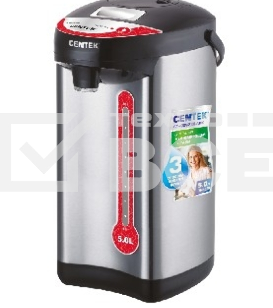 Термопот Centek CT-0082 черный, 5л, 750Вт, 3 способа подачи воды, корпус из нержавеющей стали