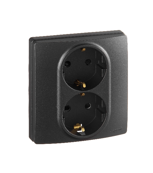 Розетка 2X2К+З, авт.зажимы, защ.шт, антрацит ETIKA