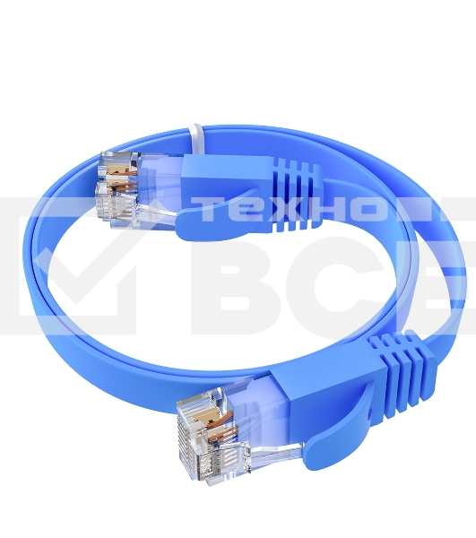 Патч-корд GCR PROF плоский прямой 7.5m, UTP медь кат.6, синий, 30 AWG, ethernet high speed 10 Гбит/с, RJ45, T568B, GCR-52877