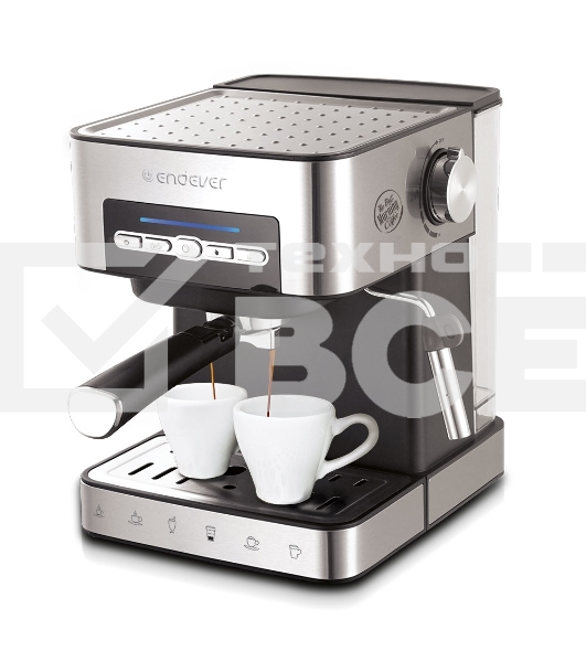 Кофеварка рожковая Endever Costa-1065 серебристый, исп. кофе - молотый, 1.6 л, 1000 Вт, 20 бар.