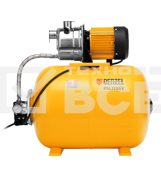 Насосная станция PSL1100X, 1100 Вт, 3600 л/ч, ресивер 50 л, подъем 45 м, нержавейка  Denzel
