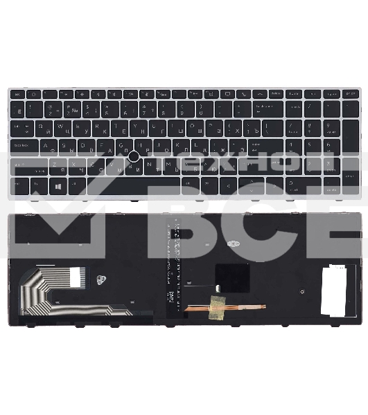 Клавиатура для ноутбука HP EliteBook 850 G5 755 G5 черная с серой рамкой, подсветкой и указателем