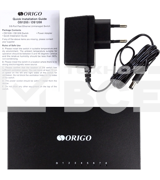 Неуправляемый 8-портовый коммутатор ORIGO OS1208/A1A 10/100 Мбит/с