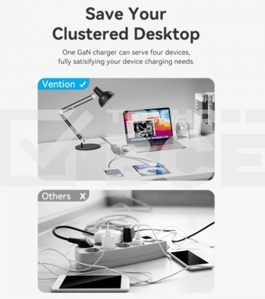 Сетевое зарядное устройство Vention на 4 порта GaN 100W USB (C+C+A+A) черный, шт.