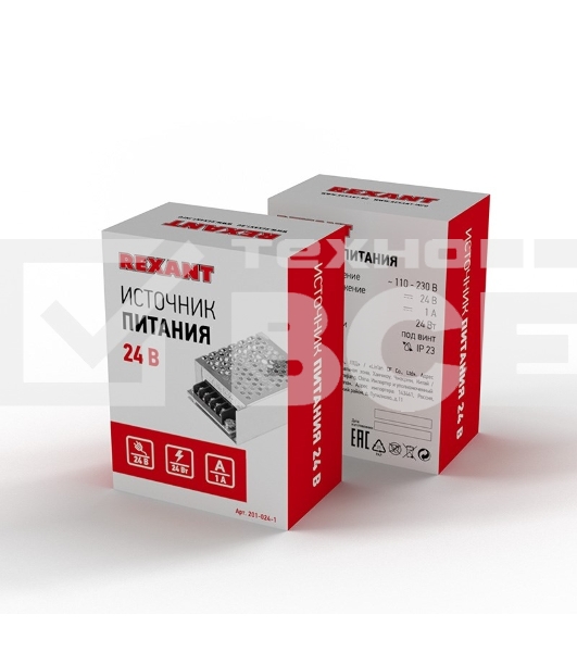 Источник питания 220 V AC/24 V DC 1 A 24 W с разъемами под винт, без влагозащиты (IP23)