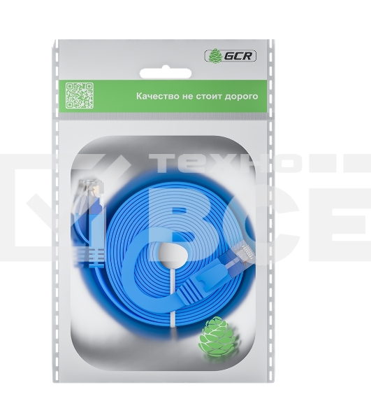 Патч-корд GCR PROF плоский прямой 7.5m, UTP медь кат.6, синий, 30 AWG, ethernet high speed 10 Гбит/с, RJ45, T568B, GCR-52877