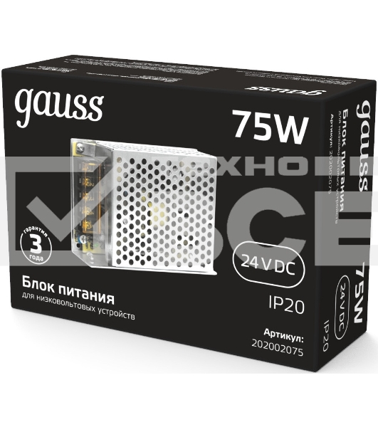 Блок питания Gauss 202002075 встраив. для лен.светод. черный