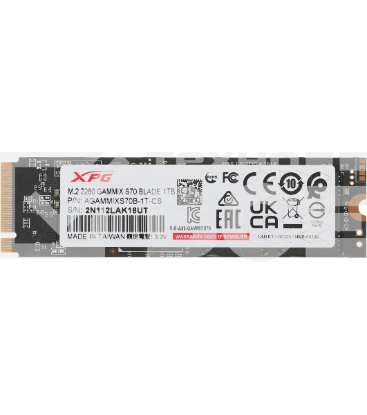 Накопитель SSD ADATA XPG BLADE S70, 1Tb, PCIe 4.0 x4, M.2 2280, NVMe, R/W 7400/5500, с радиатором