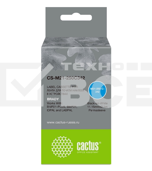 Картридж ленточный Cactus CS-M21-250C342 черный шрифт, белый фон (11.15 мм, 2.1 м) для Brady BMP21-PLUS, BMP21, BMP21-LAB