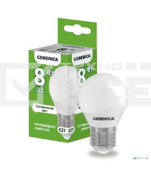 Лампа cветодиодная LED G45 IEK LL-G45-08-230-40-E27-G шар 8Вт 230В 4000К E27 GENERICA