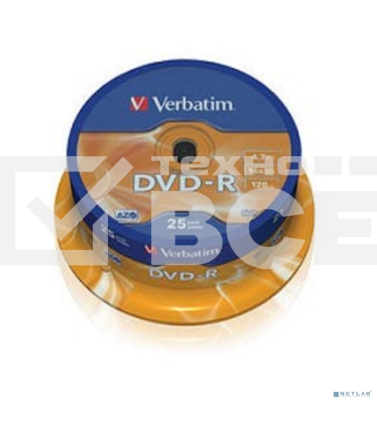 Диск DVD-R Verbatim 4.7Gb 16x Cake Box (25шт) (43522)