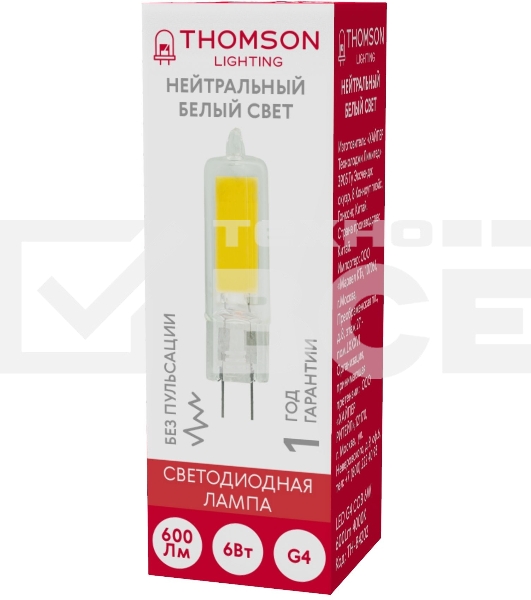 Лампа LED Thomson G4,  капсульная, 6Вт, 4000К, белый нейтральный,  TH-B4202, 1 шт.