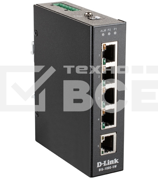 Промышленный неуправляемый коммутатор D-Link DIS-100E-5W/A1A с 5 портами 10/100Base-TX, функцией энергосбережения и поддержкой QoS