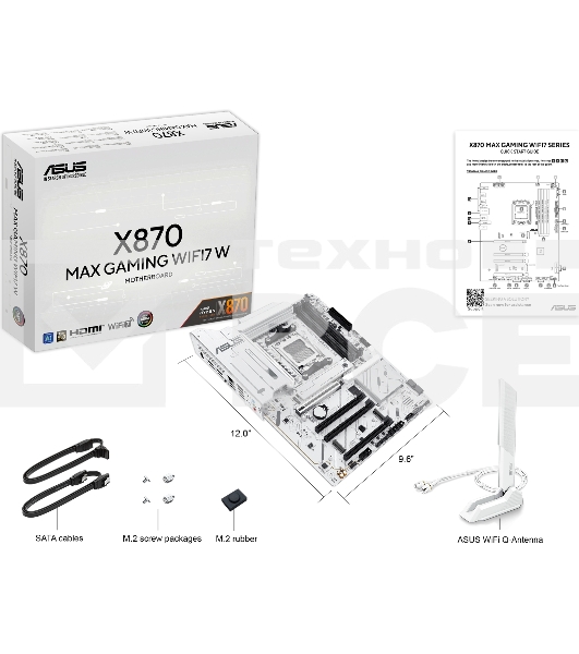 Материнская плата ASUS X870 MAX GAMING WIFI7 W, AM5, AMD X870, 4xDDR5, 4xSATA, 3xM.2, 1xPCIe 5.0 x16, 2xPCIe 4.0 x16, 1xPCIe 3.0 x16, 1xHDMI, 2xUSB Type-C (Display), 1x2.5Gb LAN, Wi-Fi 7, Bluetooth 5.4, 2xUSB-C 40Gbps, 1xUSB-A 10Gbps, 3xUSB-A 5Gbps, 4xUSB