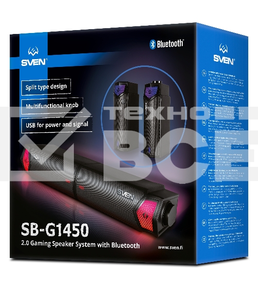 Саундбар мини SVEN SB-G1450, черный (10 Вт, питание USB, Bluetooth, подсветка)