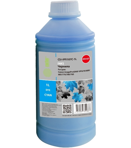 Чернила Cactus CS-I-PFI107C-1L PFI-107 голубой 1000мл для Canon imageProGRAF iPF670/680/685/770/780/785