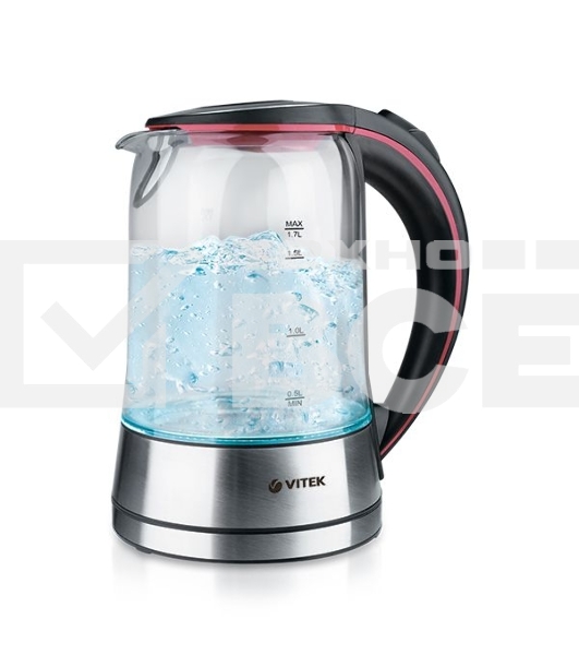Чайник электрический Vitek VT-7009 1.7л. 2200Вт серебристый (корпус: стекло)