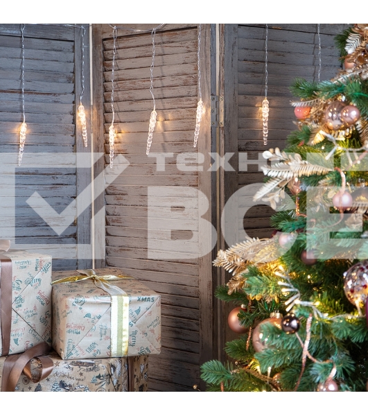 Гирлянда светодиодная «Сосульки» 1.5 м, 10 LED, прозрачный ПВХ, цвет свечения теплый белый, 2 х АА (батарейки не в комплекте) NEON-NIGHT