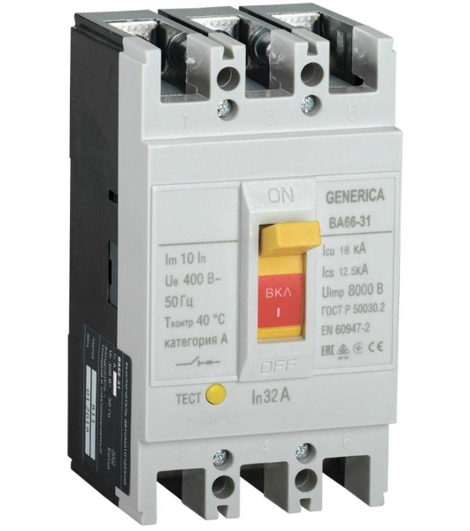 Выключатель автоматический 3п 32А 18кА ВА66-31 GENERICA IEK SAV10-3-0032-G