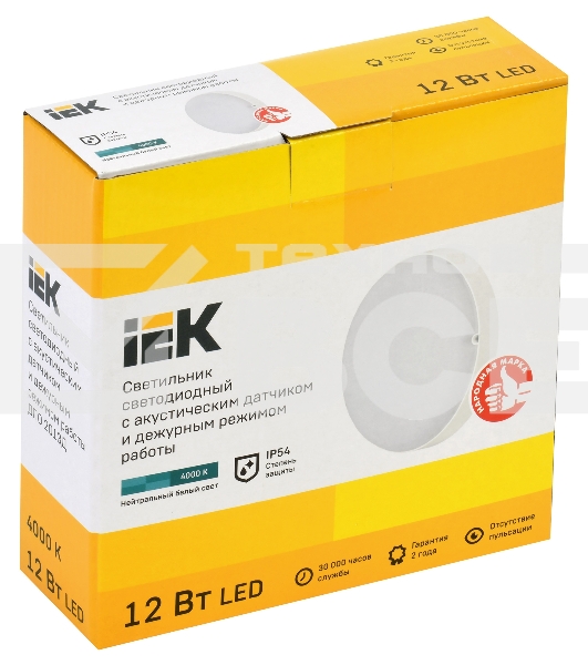 Светильник IEK LED ДПО 2013Д 12Вт IP54 4000К деж круг с АД