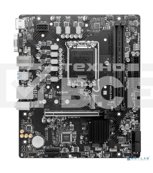 Материнская плата MSI PRO B760M-E, LGA 1700, Intel B760, 2xDDR5, 4xSATA, 1xM.2, 1xPCIe 4.0 x16, 1xPCIe 4.0 x1, 1xHDMI, 1xVGA, 1x1Gb LAN, 2xUSB-A 3.2 Gen 1, 4xUSB-A 2.0, 3x3.5 мм, 7.1, mATX