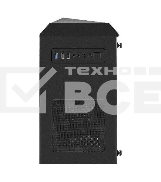 Компьютерный корпус Minitower Exegate EX294384RUS Mistery R2 (mATX, без БП, 2*USB+1*USB3.0, аудио, черный, 1 вент. 12см с RGB подсветкой и полоса на передней панели, боковая панель - закаленное стекло)