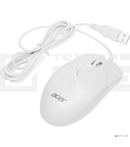 Мышь проводная Acer OMW300 белый, 1200 dpi, USB, кнопки - 3