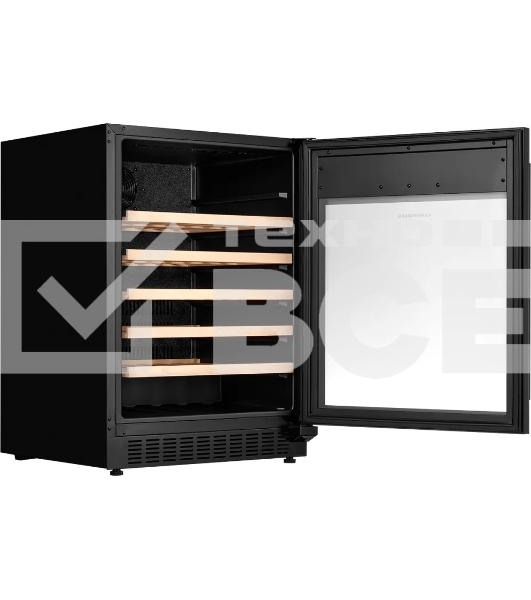 Винный шкаф KUPPERSBERG RBW 85, встраиваемый, High-Tech, объем 135 л, вместимость 54 бутылки, диапазон температуры 5-20 градусов, механическое открытие двери, 5 полок из бука, LCD дисплей, уровень шума 40 дБ, черный