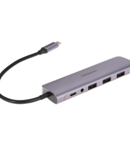 USB-концентратор UGREEN CM136-80132, USB Type-C, USB 3.0/HDMI/USB Type-C PD/AUX (3.5мм), USB