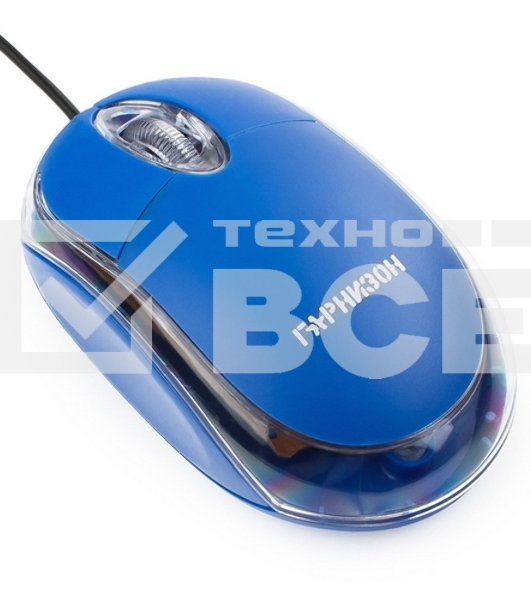 Мышь проводная Гарнизон GM-100B синий, 1000 dpi, USB, кнопки - 3
