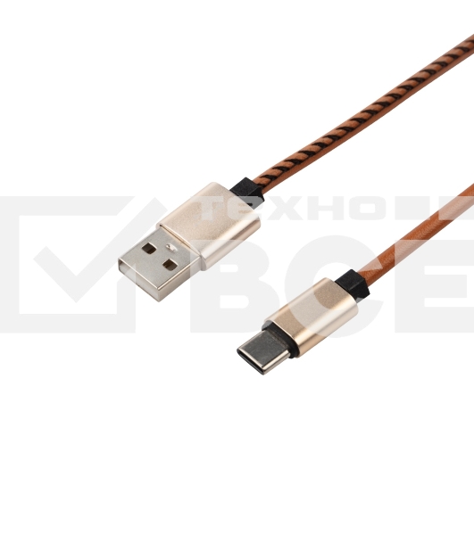 Кабель USB-Type-C/2A/leather/brown/1m/Rexant