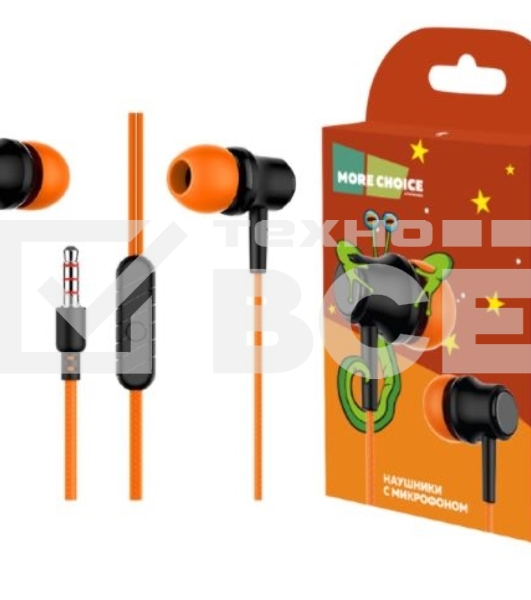 Наушники вакуумные AUX разъем с МК без рег.громкости длина 1.2м More Choice G36 (Orange)