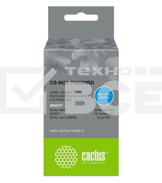 Картридж ленточный Cactus CS-M21-750595RD белый шрифт, красный фон (19.1 мм, 6.4 м) для Brady BMP21-PLUS, BMP21-LAB