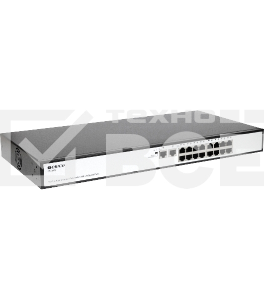 Неуправляемый PoE-коммутатор ORIGO OS1218P/190W/A1A 16x100Base-TX PoE+, 2x1000Base-T, PoE-бюджет 190 Вт, корпус металл