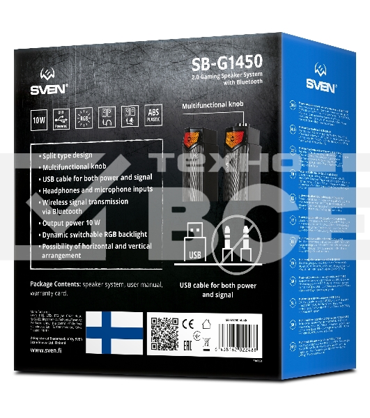 Саундбар мини SVEN SB-G1450, черный (10 Вт, питание USB, Bluetooth, подсветка)