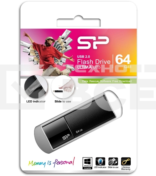 Флешка USB 64Gb, Silicon Power Ultima U05, USB 2.0, черный