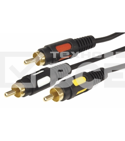Шнур 3 RCA - 3 RCA, длина 3 метра, черный (GOLD) Rexant