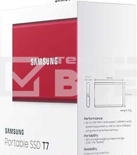Накопитель SSD Samsung T7 MU-PC1T0R/WW, USB-C, 1Tb, 1.8